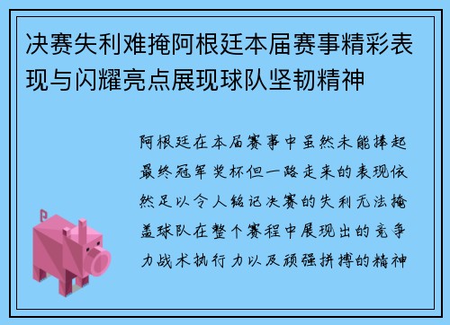 决赛失利难掩阿根廷本届赛事精彩表现与闪耀亮点展现球队坚韧精神